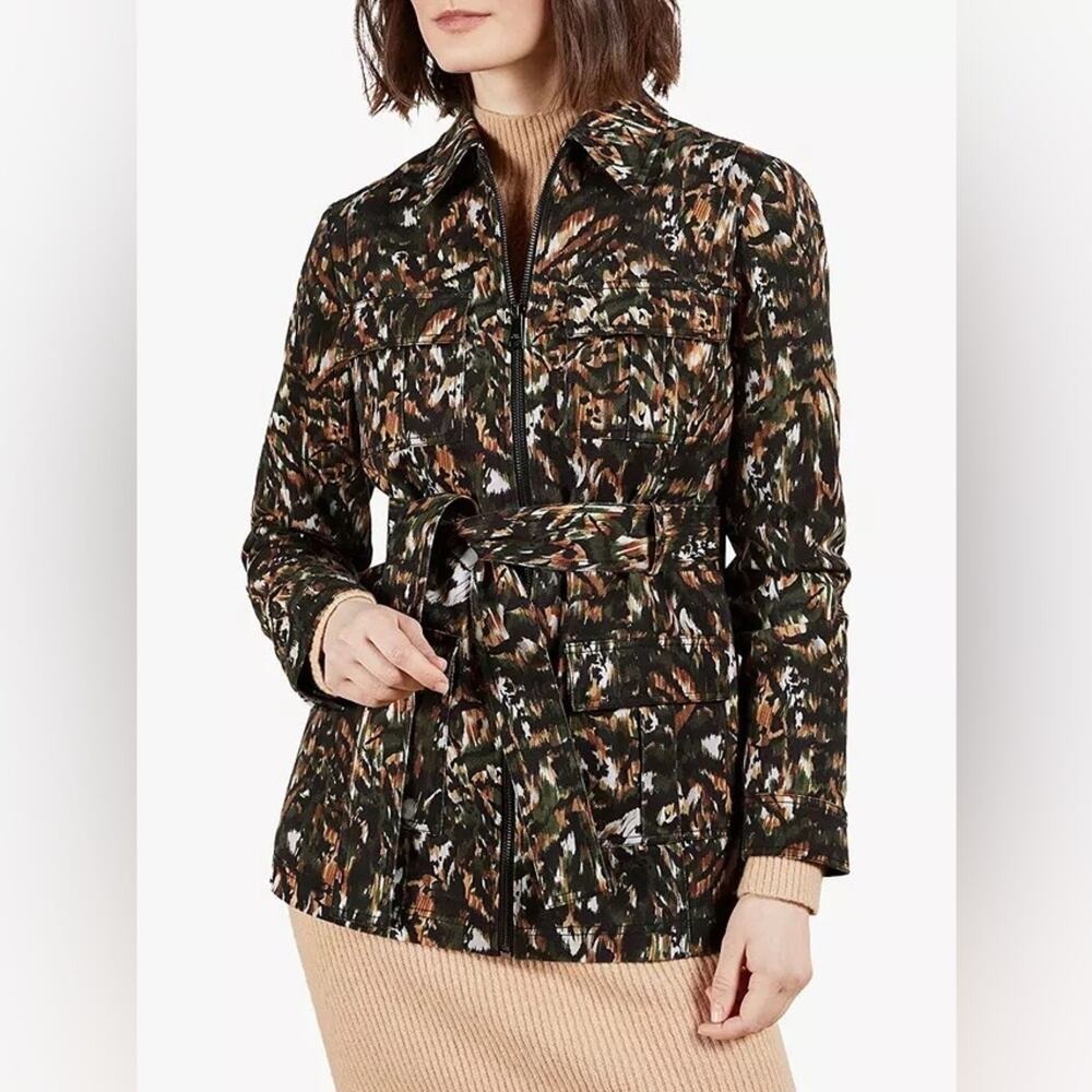 Ted Baker INNIZA‎ Safari Print Cargo Pocket Denim Jacket US 4 Utility Belted